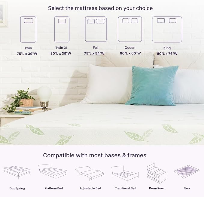 NapQueen Twin XL Size, 10 Inch Anula Green Tea Infused Memory Foam Mattress, Bed in a Box, CertiPUR-US Certified Mattress