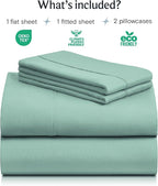 LuxClub 4 PC Queen Sheet Set, Deep Pockets Wrinkle Free Cooling Bed Sheets Hotel Bedding for Women, Men, Kids & Teens, Includes 1 Fitted Sheet, 1 Flat Sheet and 2 Pillowcases - Silky Soft Light Teal