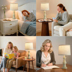 Vintage Table Lamp for Living Room Bedroom, 18.5" Farmhouse Bedside Lamps Nightstand Lamp Set of 2, Table Lamps with Oatmeal Linen Lamp Shades, 2 LED Bulbs Included, Beige