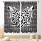 Viking Curtains, Gothic Nordic Wolf Celtic Rune Scandinavian Viking Runes Norse Mythology Aesthetic Retro Drapery for Bedroom Living Room Bathroom Window 2 Panel Set, 84"x63" Inch
