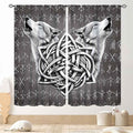 Viking Curtains, Gothic Nordic Wolf Celtic Rune Scandinavian Viking Runes Norse Mythology Aesthetic Retro Drapery for Bedroom Living Room Bathroom Window 2 Panel Set, 52"x84" Inch