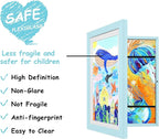 KINLINK 8.5x11 Kids Art Frames Set of 2, Solid Wood Kids Artwork Frames Changeable with Acrylic Front Opening Holds 150 Pictures, Art Frame for Kids Artwork with Mat or without Mat, Light Blue