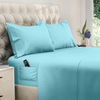 DREAMCARE Twin XL Sheets Set - 4 Pcs Cooling Bed Sheets with Up to 15" Deep Pockets - Soft, Long-Lasting 100% Brushed Polyester with Side Pocket (Spa Blue)
