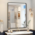 28x36 Inch Black Framed Bathroom Mirror for Wall, Matte Black Metal Frame Mirror, Rounded Rectangle Mirror, Anti-Rust, Shatterproof (Horizontal/Vertical)