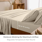 Mellanni King Sheets Set - 4 PC Iconic Collection Bedding - Hotel Luxury, Extra Soft, Cooling Bed Sheets - Wrinkle, Fade, Stain Resistant (King, Beige)