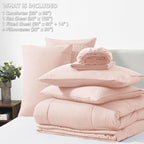 CozyLux Queen Comforter Set Blush Pink, 7 Pieces Bed in a Bag, Pink Comforter Queen Size, All Season Bedding Sets with Stitch Quilted Comforter, Flat Sheet, Fitted Sheet, Pillowcases