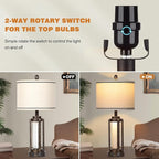 Farmhouse Industrial Lamp with USB A+C Charging Ports & AC Outlet, 26" Vintage Rustic Retro Table Lamp with Glass LED Night Light & Linen Fabric Shade for Living Room Bedrooms Single(2 Bulbs Included)