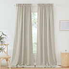 RYB HOME Flax Linen Textured Curtains Semi Sheer Curtains & Drapes Tightly Woven UV Rays Protected Drapery for Room Divider, Party, Lobby Sliding Door, 52 Wide by 120 inch Long, 2 Panels Set, Angora