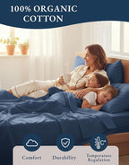 LANE LINEN 100% Organic Cotton Eco Friendly Fully Elasticized Twin XL Sheet Set, Low Pilling Fade Resistant Machine Washable Extra Long Twin Bedding Set, Soft & Comfy Cotton Sheets-Estate Blue