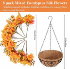 Waipfaru Artificial Fake Fall Hanging Mums Plants Flowers Basket for Outdoor, Faux Mums Floral Hanging Plant in Hang Planter Look Real UV Resistant for Porch Patio Balcony Yard Outdoor Decor (1Pcs)