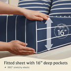 LuxClub 4 PC Cal King Size Sheet Set Bed Sheets, Breathable Luxury Deep Pockets Wrinkle Free Cooling Sheets Machine Washable Hotel Bedding (Cal King, Striped Navy)