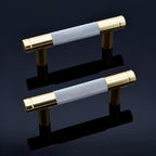 Knurled Cabinet Pulls 2 Pack, 3.5 Inch Long Cabinet Handles Metal Door Pulls, Kitchen Drawer Pull Knurled Dresser Handles - 2 1/2" Hole to Hole, Grey & Gold