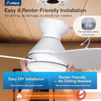 Amico Ceiling Fans with Lights, 42 inch Low Profile Ceiling Fan with Light and Remote Control, Flush Mount, Reversible, 3CCT, Dimmable, Noiseless, White Ceiling Fan for Bedroom, Indoor/Outdoor Use