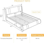SHA CERLIN Modern Faux Leather Queen Bed Frame with Adjustable Headboard and Iron Accents, Deluxe Upholstered Platform Bed with Solid Wooden Slats Support/No Box Spring Needed, Black