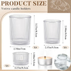 Mumufy 24 Pcs Assorted Votive Candle Holders Ribbed Glass Tealight Candle Holder Bulk for Table Centerpiece, Baby Shower, Home and Wedding Party Decoration (Clear)