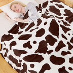 Richave Fleece Cow Print Blanket for All Season - Premium Lightweight Anti-Static Brown and Ivory Throws Travel Blankets Plush Gift for Daughter Mom, Bedroom Decor 51" x 60"(Brown Cow)
