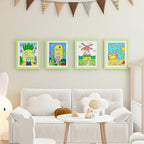 KINLINK 10x12.5 Kids Art Frames Set of 2, Solid Wood Kids Artwork Frames Changeable with Acrylic Front Opening Holds 150 Pictures, Art Frame for Kids Artwork with Mat or without Mat, Light Green