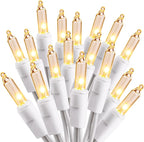 ODEETRONIC Incandescent Christmas Lights, 21.63ft 100 Count Clear Christmas Mini Lights Connectable, 120V UL Certified Indoor Warm White String Lights for Bedroom Party Patio Outside Decor, White Wire
