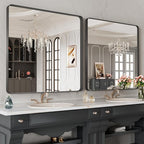 LOAAO 40X38 Inch Black Metal Framed Bathroom Mirror for Wall, Matte Black Bathroom Vanity Mirror Farmhouse, Anti-Rust, Tempered Glass, Hangs Horizontally or Vertically