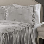 Lush Decor Ravello Pintuck Ruffle Skirt Bedspread Set - Luxe 3 Piece Ruffled Bedding Set - Traditional Glam & Farmhouse Inspired Bedroom Decor - Queen, Light Gray