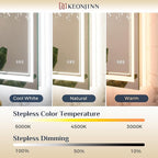Keonjinn Bathroom LED Mirror 55" x 36" Front and Back Lights, Tempered Glass Stepless 3 Colors Temperature & Dimmable Large Wall Mirror, UL Listed LED Driver, Double Lighted Anti-Fog LED Vanity Mirror