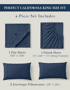 LANE LINEN 100% Organic Cotton California King Bed Sheets, 4-Piece Pure Percale Sheets Soft Breathable Cotton Bed Sheets, Deep Cal King Sheets for Thick Mattress - Navy