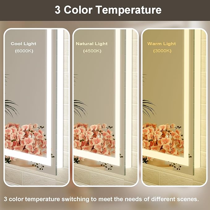 72x36 Large LED Bathroom Mirror with Lights, Brighter Backlit + Front Lit, Tempered Glass, Dimmable, Multiple Light Modes, Anti-Fog Lighted Bathroom Vanity Mirror for Wall, Memory Function