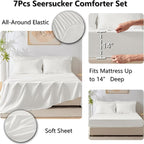 CozyLux California King Comforter Set with Sheets 7 Pieces, White Seersucker Bed in a Bag Cal King Luxury Soft Bedding Sets with Down Alternative Comforter, Sheets, Pillowcases & Shams for All Season