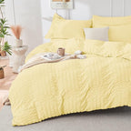 HYMOKEGE Yellow Full Size Comforter Sets Seersucker 7 Pieces, All Season Luxury Bed in a Bag for Bedroom, Bedding Set with Comforter, Sheets, Pillowcases & Shams