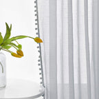 Treatmentex Grey Sheer Window Curtains for Living Room 95 inches Pom-Pom Canopy for Children Bedroom Rod Pocket 2Pack