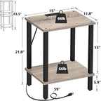 TUTOTAK End Table with Charging Station, Set of 2, Small Side Table, Nightstand Bedside Table, 2-Tier Storage Shelf for Small Space, Living Room, Bedroom Greige V1TB01BG041