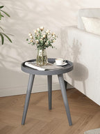 Apicizon Grey Round Side Table Set of 2, Tray Nightstand Sofa Coffee End Table for Living Room, Bedroom, Small Spaces, Easy Assembly Bedside Table, 15 x 18 Inches, Grey