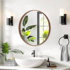 WallBeyond Wood Round Mirror with Wood Frame 24 inch Circle Wall Mirror for Bathroom Round Wall Mirror for Wall Decor, Vanity, Entryway Living Room (Walnut)