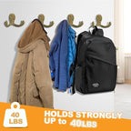 10 Pack Coat Hooks Wall Hooks for Hanging, Heavy Duty Double Prong Metal Hook Wall Mounted for Living Room, Bathroom, Kitchen, Bedroom for Coat, Bag, Scarf, Towel, Hat, Key, Cup (Bronze)