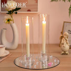 Glass Hurricane Candle Holder: 11.8" Tall Candlestick Holder with Cylinder Windproof Cover Clear Taper Candle Holders for Wedding Party Birthday Christmas Home Decor Set of 2