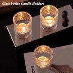 15Pcs Glass Votive Candle Holders, Clear Tea Light Candle Holders Vintage Tealight Candle Holder Bulk for Autumn, Thanksgiving Table Centerpieces, Christmas Decor (Clear)