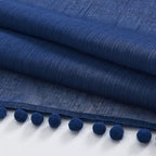 Treatmentex Pom-Pom Blue Sheer Curtains for Bedroom 63" Window Drapes Rod Pocket Textured Sheer Curtain Panels for Boy's Room Navy 52" w 2 pcs