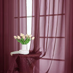 OWENIE Burgundy Sheer Curtains 120 Inches Long 2 Panels Set, Airy Lightweight Sheer Burgundy Curtains for Living Room Bedroom, Farmhouse Filmy Rod Pocket Drapes, 2 Pcs, Each 59" Wx120 L Inch