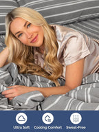 Extra Deep King Sheet Set - 6 Piece Breathable and Cooling Sheets - Hotel Luxury Bed Sheets Set - Easy Fit - Soft, Wrinkle Free and Comfy Sheets Set - Grey Striped Sheet Set with Extra Deep Pockets