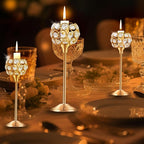 Crystal Candle Holders Set of 16 for Wedding Centerpieces Gold Or Silver Candle Holders Bulk Decorative Tealight Candle Holder for Wedding, Party,Table Centerpieces Decoration (Golden, 4Sets(12 Pcs))