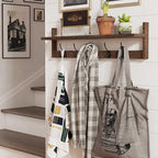 BAMEOS Wall Mounted Coat Rack with Adjustable Easy Install, Rust Proof, Brown Wooden Material, 28.9 Inch Length