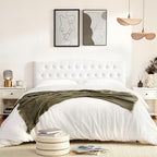 Tufted Upholstered Headboard Twin Size, Sturdy and Durable Solid Wood Twin XL headboard, Fabric Headboard Adjustable Height from 37” to 51”, Modern Button Diamond Design Head Board, White