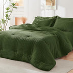 HYMOKEGE Olive Green Twin Comforter Set Seersucker 5 Pieces, All Season Luxury Bed in a Bag for Bedroom, Bedding Set with Comforter, Sheets, Pillowcase & Sham