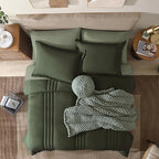 Monbix California King Size Comforter Set - 7 Pieces Bed in a Bag California King, Olive Green Bedding Sets, All Seasons Down Alternative Comforter Bed Set with Sheets, Pillowcases & Shams