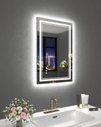 LED Mirror for Bathroom, 20x28 Inch Lighted Mirrors for Bathroom Wall with Unbreakable Tempered Glass, 3 Colors Stepless Dimmable, Super Bright 2 Front Lights + Backlit, Anti-Fog, Memory Function
