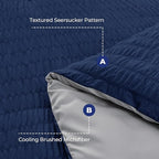 HYMOKEGE Navy Blue/Light Grey Twin XL Comforter Set Seersucker 5 Pieces, All Season Luxury Bed in a Bag for Bedroom, Bedding Set with Comforter, Sheets, Pillowcase & Sham