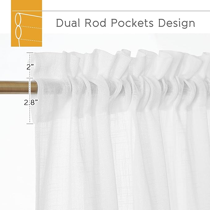 RYB HOME White Sheer Curtains Privacy Linen Textured Blend Half Translucent Window Treatment for Living Room Patio Sliding Door Bedroom, White W 70 x L 84 inch, 2 Pcs