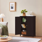 Yaheetech Bathroom Floor Cabinet, Modern Storage Freestanding Organizer Cabinet with Adjustable Shelves & Double Doors, 3-Tier Home Living Room Furniture, Espresso