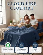 LANE LINEN 100% Organic Cotton Eco Friendly Fully Elasticized Twin XL Sheet Set, Low Pilling Fade Resistant Machine Washable Extra Long Twin Bedding Set, Soft & Comfy Cotton Sheets-Estate Blue