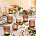 10pcs Ribbed Amber Votive Candle Holders, Assorted Glass Tea Light Candle Holders for Fall Decor, Amber Candle Holders for Wedding Centerpieces, Thankgiving and Christmas Decorations